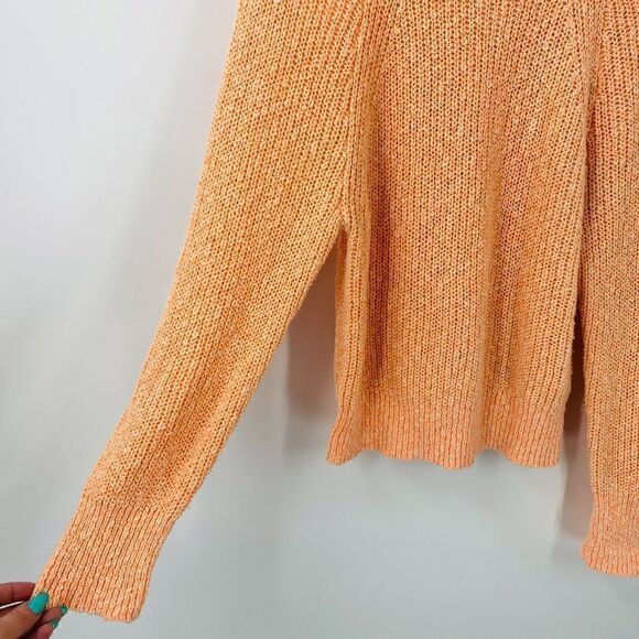 Free People Size Small Orange Electric City Neon Linen Blend Knit Sweater Top - Picture 8 of 10